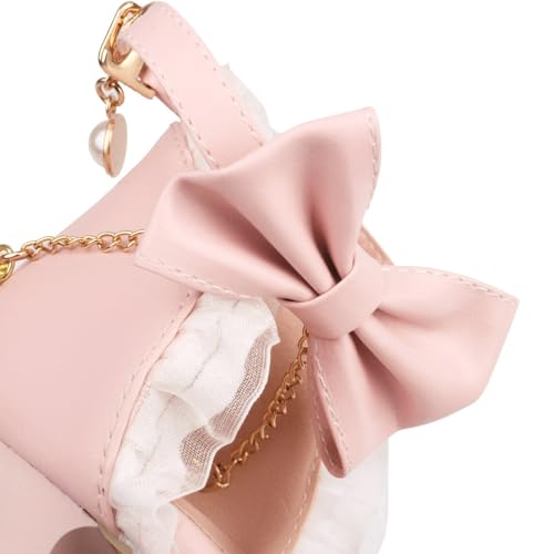 LUXMAX Women Bow Mary Janes Platform Ankle Strap Pumps Chunky High Heel Dress Kwaii Shoes with Pearl4