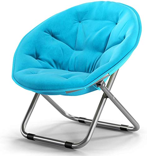SCLL Folding chair/adult moon chair/sun chair/lazy chair/recliner/folding chair/round chair/sofa chair/solid color home folding chair/lazy couch / (Color, Rose red),Blue