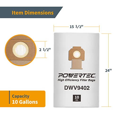 Image of POWERTEC DWV9402 Fleece Bags 70PK, for Dewalt DWV010, DWV012, DWV015 8 & 10 Gallon Dust Extractor, Replacement Shop Vacuum Bags, Filter Bags for Dewalt (75029-Case14), Case of 70