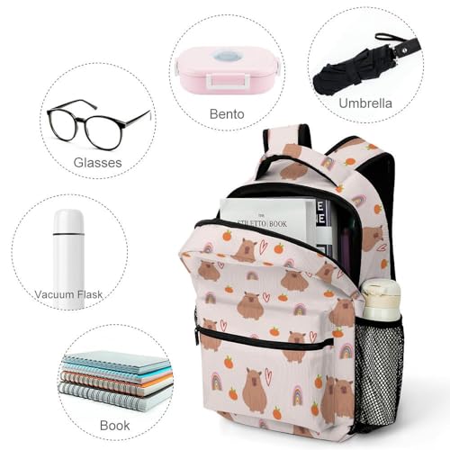 Capybara Rainbow Pattern Travel Backpack Durable Lightweight Laptop Computer Bag for Men Women Adjustable BookBag 16.5 Inches4