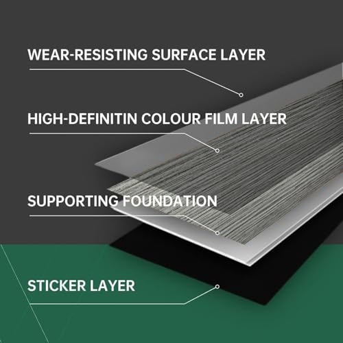 VallisCo Peel and Stick Vinyl Flooring 36 Pack 54 Sq.Ft, Waterproof Vinyl Flooring Peel and Stick for Office, Living Room, Bathroom, Kitchen - Unique Design Easy to Install Floor, Dark Gray