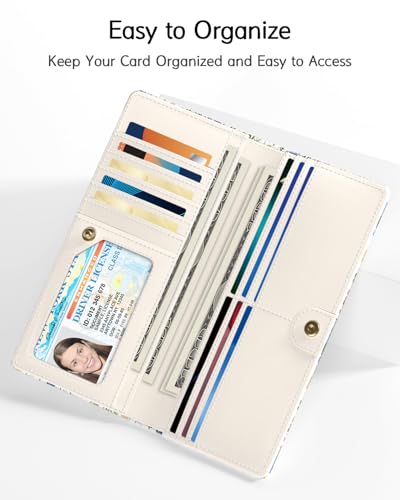 Image of Nipichsha Womens Wallet, RFID Slim Wallets for Women, Thin Ladies Credit Card Holder Purse, Cute Leather Bifold Clutch Billfold with 11 Card Slots & ID Window, Colorful Flowers