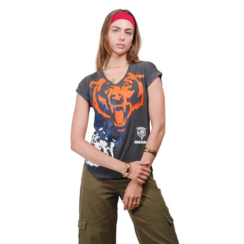Ultra Game NFL Official Women's Super Soft Modal Vintage V-Neck T-Shirt, Chicago Bears, Charcoal, Small