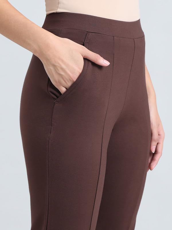 Image of GO COLORS Viscose Stretch Blend Ponte Pants Full Length for Women| Breathable, Mid Rise