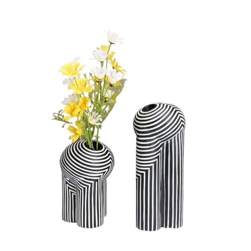 Vase géométrique abstrait pot fleur résine noir et blanc articles de fleurs maison