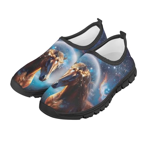Watdotory Running Shoes for Kids Low-Cut Sneakers Casual Tennis Shoes for Girls Boys Breathable Design Stylish Children's Footwear - Horse Moonlight Galaxy Print US 1.5 Big Kid