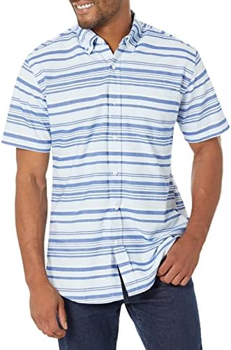 Amazon Essentials Men's Regular-Fit Short-Sleeve Pocket Oxford Shirt, Blue Horizontal Stripe, X-Large