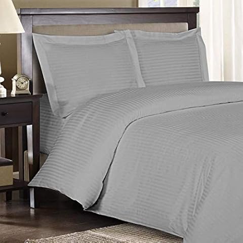 Comfort Bedding Collection Exclusive Hotel Quality 800 Thread Count 3pc Duvet Cover Set Striped Pattern with Corner Ties Super King (98 x 108) Size 100% Egyptian Cotton, (Silver Grey Striped) Cover