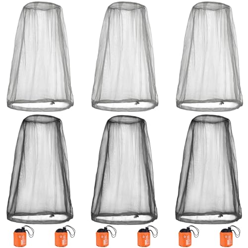 6 Pack Gray & Black Mosquito Covers Wearable Head Net Face Mesh Protecting Net Mosquito Fly Insects Bugs Preventing for Outdoor Hiking Camping Fishing