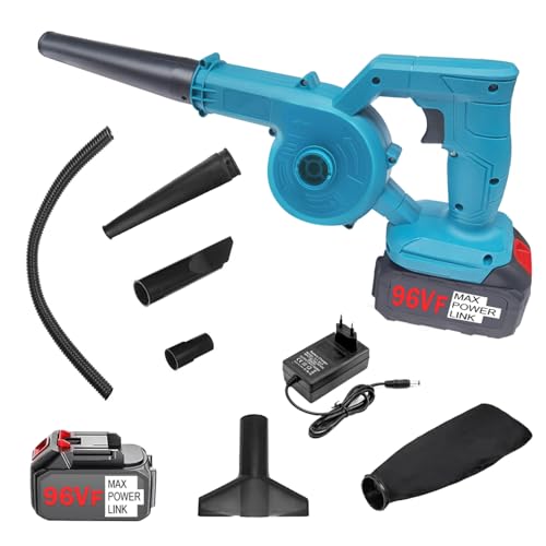 Soplador de Hojas, 96 V 2 en 1 Soplador y Aspiradora Eléctrico con Baterías Recargables y Cargador, Bolsa de Recogida para Jardín, Cuidado del Césped, Remoción de Nieve