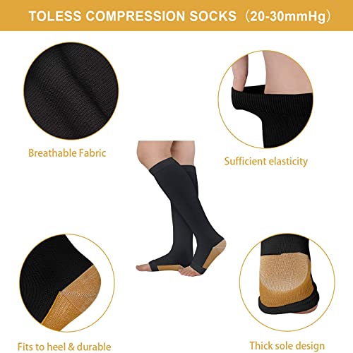 Image of Athbavib 3 Pairs Open Toe Compression Socks for Men Women Toeless Compression Socks