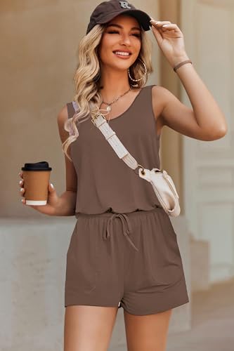 Image of ADOME Rompers for Women Summer Sleeveless Scoop Neck Tank Top Casual Short Jumpsuit Rompers with Pockets