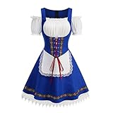 Populus Light Blue Oktoberfest Dirndl Dress Costume for Women, German Traditional Bavarian Outfits with Lace Details for Oktoberfest Carnival