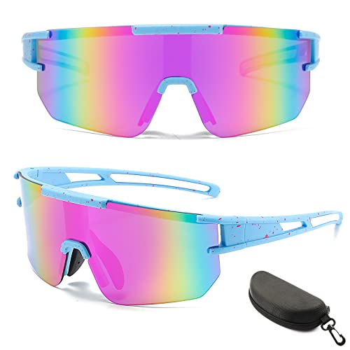 Fahrradbrille Herren Damen, Fahrradbrille Winddicht UV 400, Bunte Fahrrad Brille Anti-Uv, Rennrad Brille für Outdooraktivitäten Wie Radfahren Laufen Klettern Autofahren Angeln Golf (Hellblau)