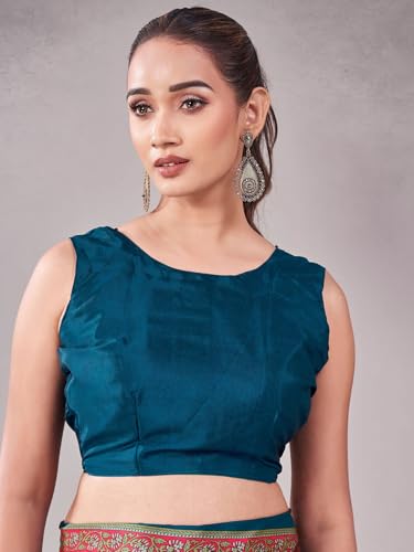 Image of Satrani Women's Crepe Printed Saree with Unstitched Blouse Piece