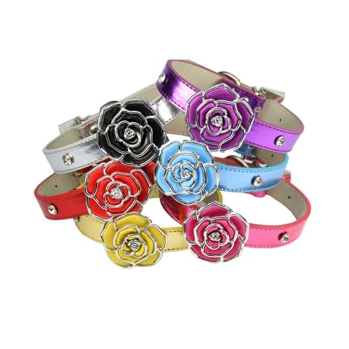 HOLIDYOYO Rose Pet Necklace Dog and Cat Decor Chain Adjustable Size Rhinestone Pu Plush Elegant Detail
