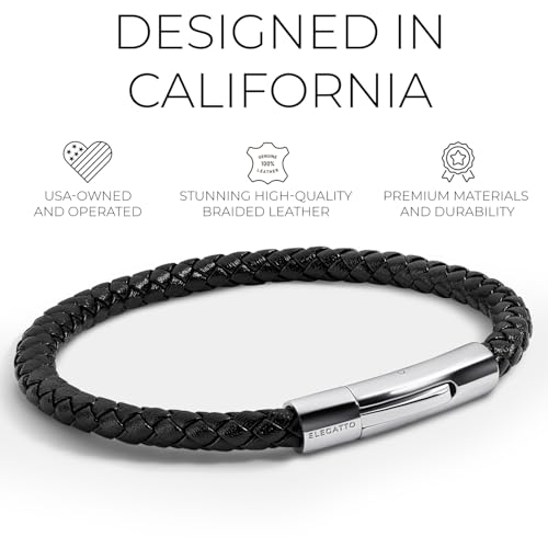 Elegatto Elagio Premium Braided Leather Bracelet for Men | Full-Grain Braided Leather with Sterling Silver Polished Stainless Steel Clasp | Men’s Designer Bracelets2