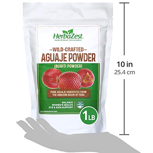 HerbaZest Aguaje Powder – 16 Ounce (1 Full LB) – Vegan & Gluten Free – Wild Crafted & 100% Pure – Perfect for Smoothies, Baked & Non-Baked Goods, Yogurt & Cereal, Ice Cream & More