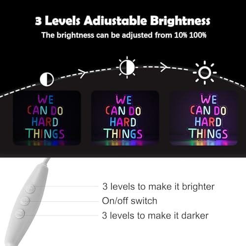 Image of We Can Do Hard Things Neon Sign for Teachers - Dimmable Multicolor Letter Classroom Light with Wired Dimmer, 11.4x12.8 in, Includes 4 Wall Anchors - Back to School Teacher Gift