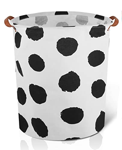AXUAN 79L Laundry Hamper, Collapsible Laundry Basket Dorm, Baby Laundry Basket, Large Laundry Hamper Waterproof with Leather Handle for Dirty Clothes, Kids Toys, Bedroom, Bathroom(Black Spots)