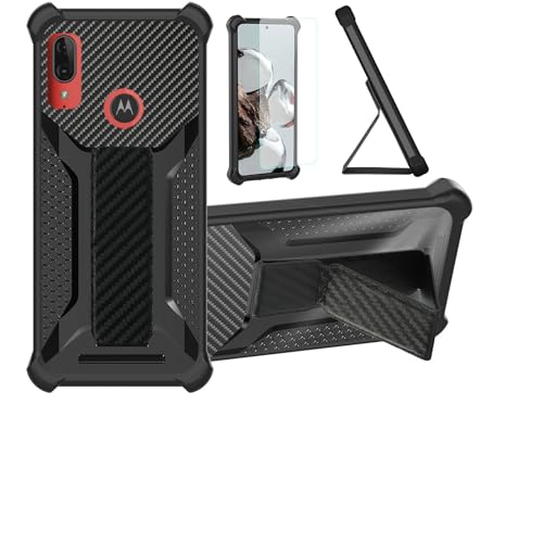 bojioderf Funda para Motorola Moto E6 Plus Funda Carcasa Case Cover [con Protector de Pantalla de Cristal Templado] Híbrida [Soporte Plegable Magnético] [Esmerilado antihuellas] Negro