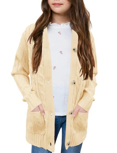Girls Long Sleeve Casual Cardigan Kids Open Front Knit Sweater with Pockets