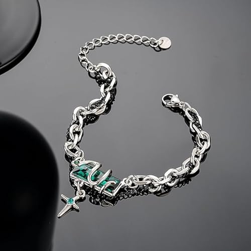 Image of 2PCS Gothic Punk Bracelet Double for Men-Linked Chain Adjustable Black Green Twisted Design Biker Jewelry Gift for Boyfriend Husband