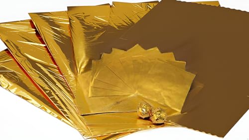 Image of Aluminum Foil Chocolate Wrappers - Candy Wrapping Sheets for DIY Chocolates, Sweets & Gifts | Food-Grade, Decorative & Easy-to-Use Foil Wraps (Golden, Pack of 1 (250 Counts))