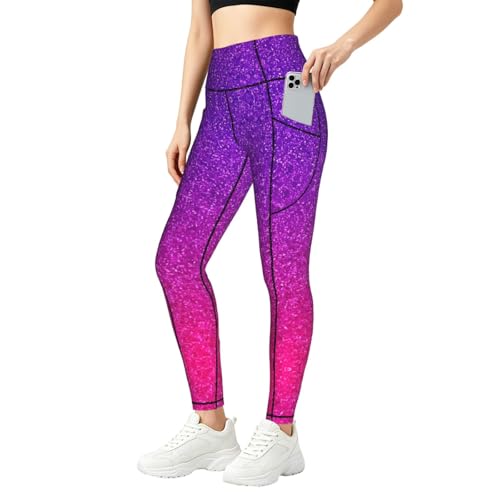 Mallas deportivas de cintura alta con estampado brillante de lentejuelas degradadas y bolsillos