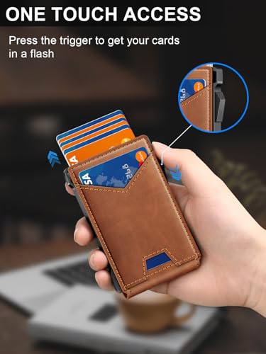 Image of Wallet for Men RFID Wallet with 2 ID Windows & Money Clip, Slim Card Holder | 10-12 Cards Bifold Minimalist Smart Pop Up Wallet for Front Pocket Compact Metal Credit Card Holder Birthday Gifts for Men