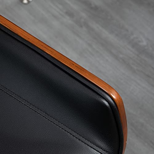 Sedia da Ufficio Senza Braccioli con Ruote Girevoli, Schienale e Seduta Curva, Sedia da Scrivania Studio Vintage Inclinabile, Altezza Regolabile, in Pelle PU e Legno, Nero e Marrone Scuro - Sedia gaming - Immagine 8