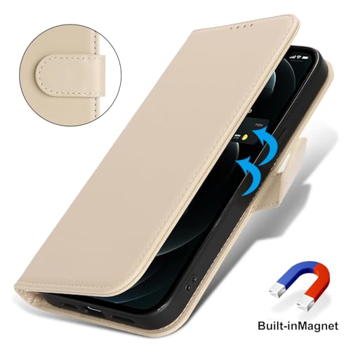 Image of for iPhone 12 Case Wallet with Card Holder,for iPhone 12 Pro Wallet Case for Women Men,PU Leather Shockproof Magnetic Buckle Stand Flip Phone Case-Beige