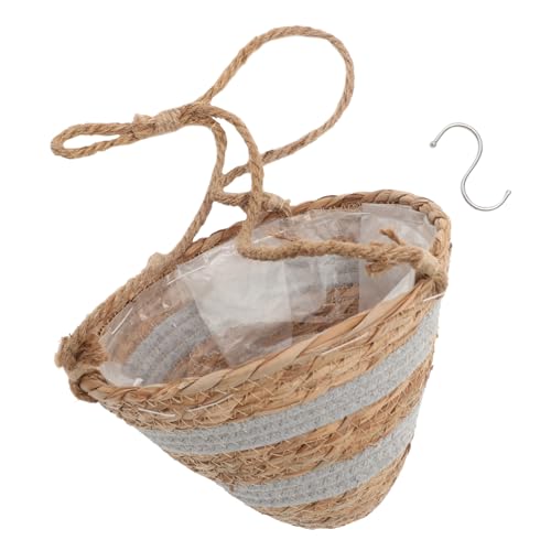 Kisangel Cesta Colgante de Flores Tejida Mano para Plantas de Interior y Exterior Soporte Decorativo para Jardín y Gris y Café