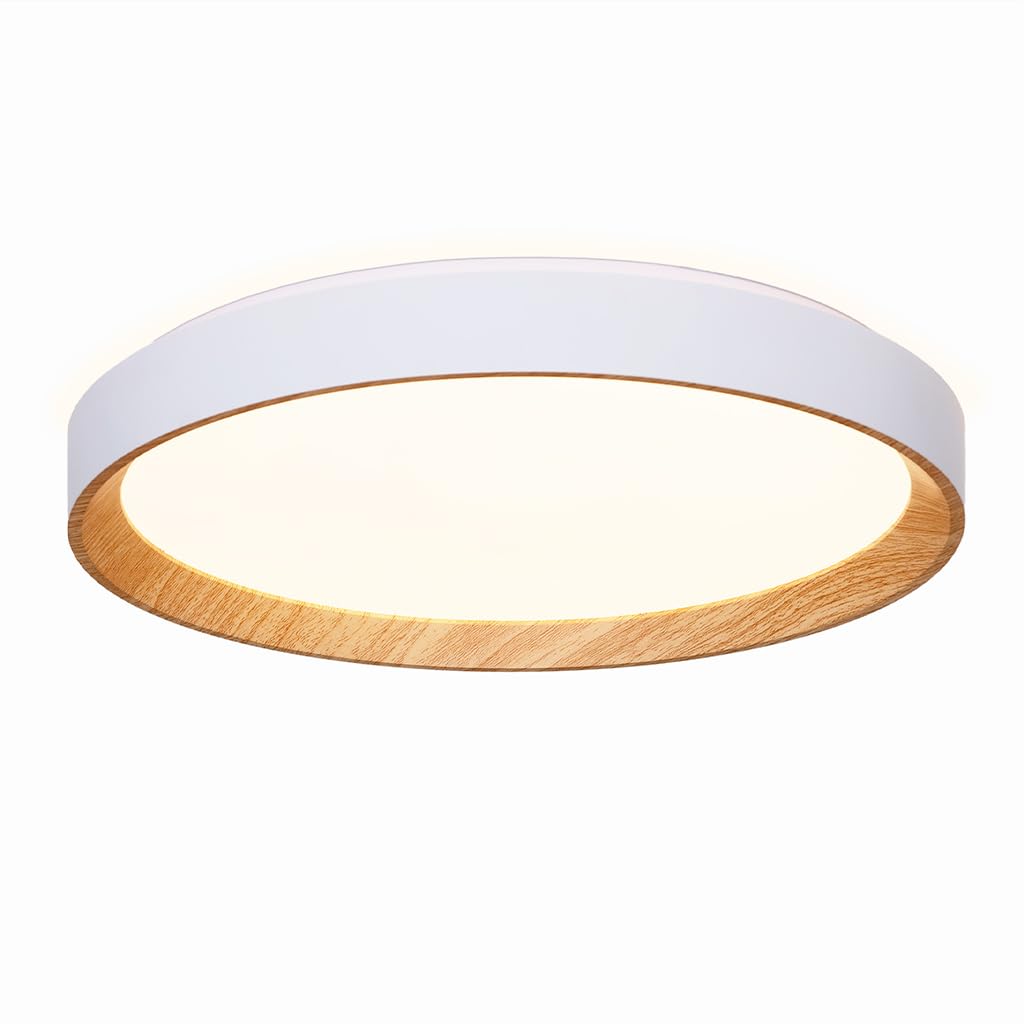 Alpinaluz plafon LED sufitowy Ø48 cm 40W z regulacją barwy światła CCT 3000K 4000K 6000K, biały akrylowy z efektem drewna, nowoczesny i elegancki design do salonu, sypialni i kuchni