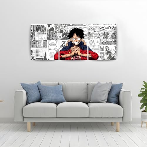 Image of ADRAIL STORE One Piece Anime Manga Poster, Luffy Character Design Wall Poster 3 Panal - A4 Size, 300 GSM, Wall Decor Posters Wall Art For Bedroom, Living room, Office, Dining Room,No Frame (Luffy)