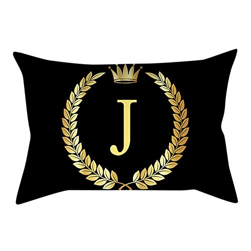 Sencillo Vida Letra del Alfabeto Fundas Cojines Fundas de Cojines Almohada Caso Decoración del Hogar para Sofá, Dormitorio, Salón, Oficina, Cama o Coche 30x50cm Negro (J)