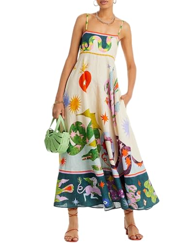 TOOPYNOI Women's Summer Spaghetti Strap Boho Sundress 2025 Square Neck Smocked Casual Flowy Swing Beach Graffiti Maxi Dress2