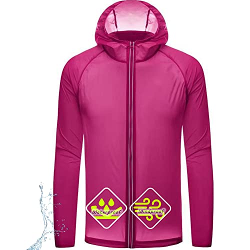 Veste de Cyclisme pour Hommes Femme Veste Vélo Homme Imperméable Coupe-Vent de Cyclisme Veste Respirant Imperméable pour Homme Compressible avec Capuche Running Et Cyclisme,Rose Red,3XL Cover