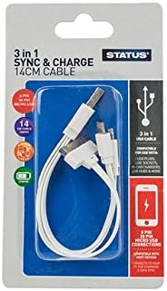Status USB A to 30-Pin, 8-Pin or USB Micro Charge Cable, Fast Charger, 14cm Durable, 5w Fast Charging Cable, High-Speed Data Sync, White, (Pack of 1), SMLCCW1PK6