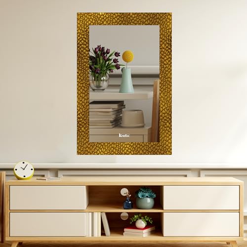 Image of KERLIX Rectangular Wall Mirror 12x18 Inch CNC Polished Finish, Modern Decorative Mirror for Bathroom, Bedroom, Living Room & Entryway