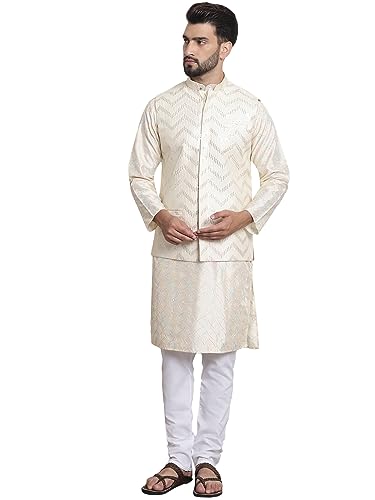Sojanya (Since 1958 Men'S Silk Blend Cream Kurta And Off-White
