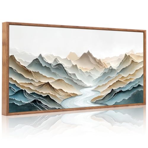Image of CHDITB 3D Textured Mountain Vista Wall Art, Neutral Earth Tone Wall Decor