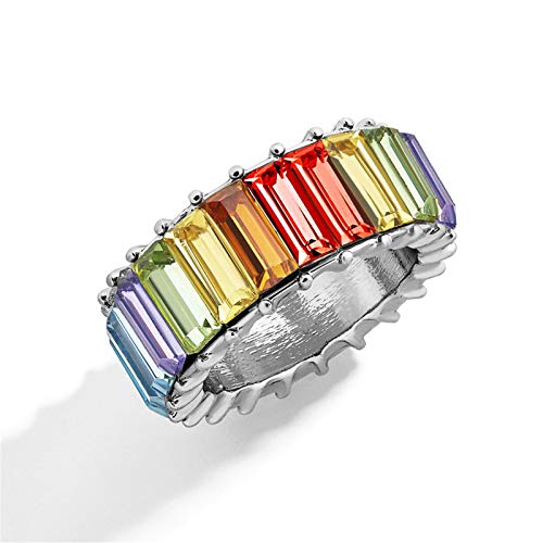 Anillo de boda de aleación de circonio cúbico multicolor con corte de princesa arcoíris, 6, Metal