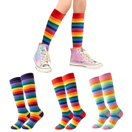 AUNGCSHE Calcetines Largos, Rainbow Calcetines Altos, para Disfraces de Carnaval, Halloween, Circo, Cosplay (3, Multicolor) | Ya disponible en tu tienda friki favorita! En mundofriki.es! AUNGCSHE Calcetines Largos, Rainbow Calcetines Altos, para Disfraces de Carnaval, Halloween, Circo, Cosplay (3, Multicolor) | Ya disponible en tu tienda friki favorita! En mundofriki.es!