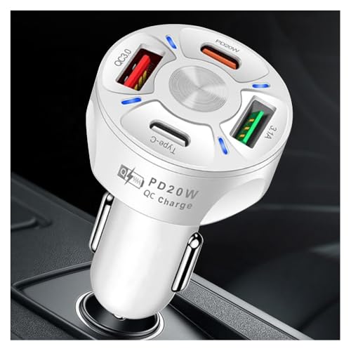 Car Charger Adapter,4 Ports USB Fast Car Charger QC3.0/PD20W/Type-c/2.1A, Smart Shunt Car Phone Charger Compatible iPhone 14 13 12 Pro Max/All Smart Phones (White) -  Shenzhen Baixas Technology Co., Ltd, Junecarp-BK358-2PD