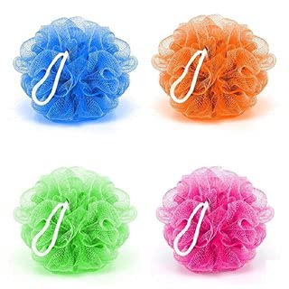 Pg SHOPPING HUB Bath Shower Loofah Sponge Pouf Body Scrubber Small Size (15-20 Gms) Scrub/Bathing Round Loofah for Mens/Womens, Girls/Boys, Male/Female, Unisex (Multi Colour) Set of 3