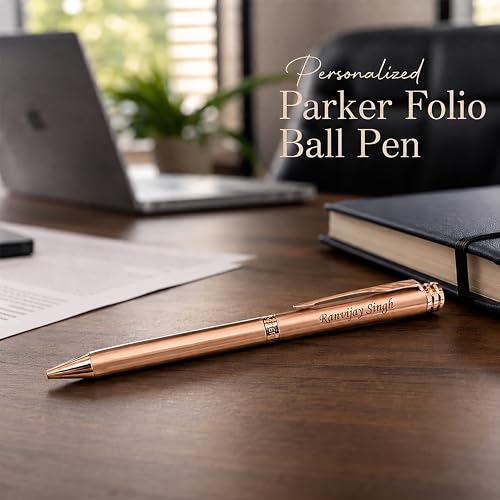 Image of SAVRI Personalized Parker Folio Antimicrobial Clon Copper Ball Pen with Name engraved on it. Best Gifting choice for Men and Women | Teachers | Weddings | Corporate | Employee.