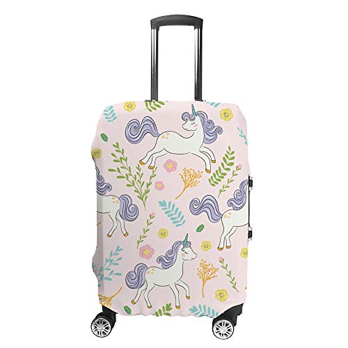 Housse de valise élastique en polyester anti-poussière motif licorne rose