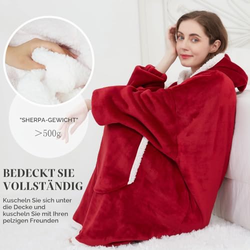Viviland Pullover Damen Pullover Herren Hoodie Sweatshirt, großer und warmer Hausanzug für Erwachsene, Wein – Ansicht 2