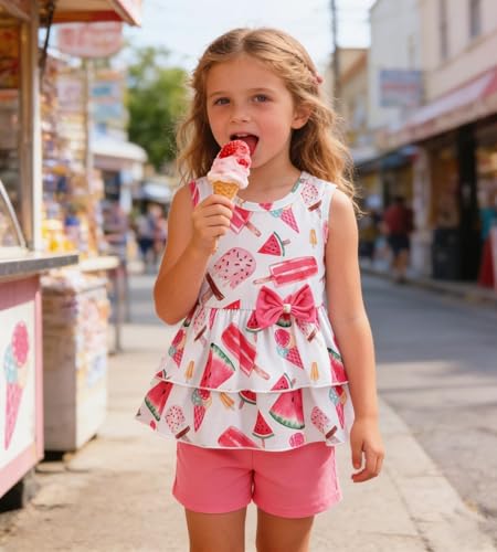 Image of Girls 2 Piece Outfit Summer Short Set Sleeveless Bow Knot Tank Top and Shorts Cute Clothes for Toddler Girls